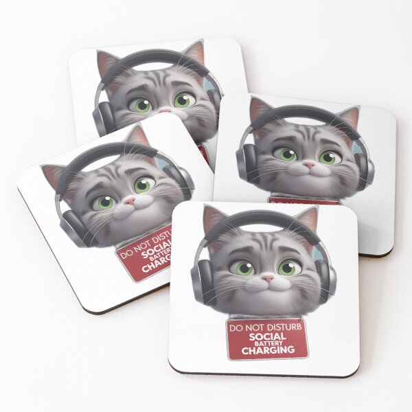 Artikelvorschau, Introvertierte, niedliche graue Katze mit Kopfhörern – Bitte nicht stören – Soziale Netzwerke – Akku laden – Niedliches Kawaii-Katzendesign entworfen und verkauft von Tpac-goods.
