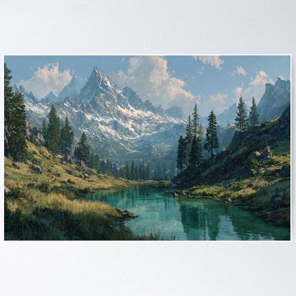 Item preview, Dragon Mountain Snow Peaks Forest Art designed and sold by GrinGalore.