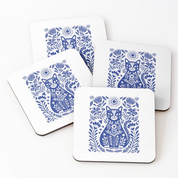 Item preview, Whimsical Folk Art Cat Floral Sun Design designed and sold by AntiqueImages.