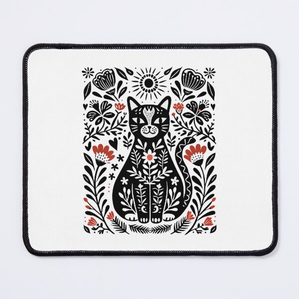 Item preview, Folk Art Cat Floral Botanical Whimsical Feline designed and sold by AntiqueImages.