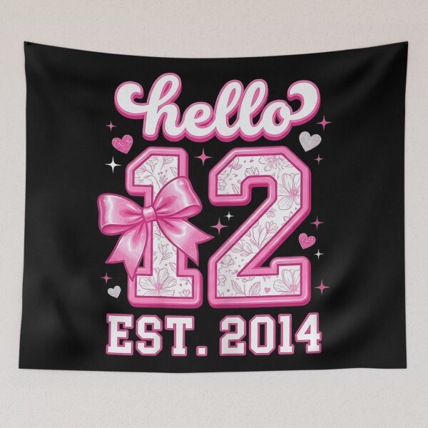 Item preview, Hello 12 Years Old Established 2014 Cute Pink Girl Birthday Bow designed and sold by ObukiLantara.