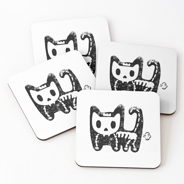 Item preview, Skelecat - Spooky But Cute Linocut Print designed and sold by GoodStuffNoNonsense.