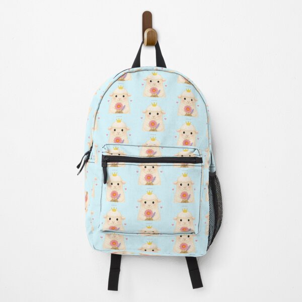 Item preview, Fluffy Sheep with Flowers (UP ver.) – Solid Blue designed and sold by HIMEKARI.