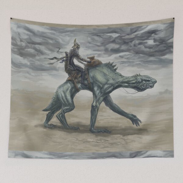Item preview, Dark Fantasy Knight Riding Monster – Surreal Medieval Desert Rider Cinematic Art designed and sold by JustasVebra.