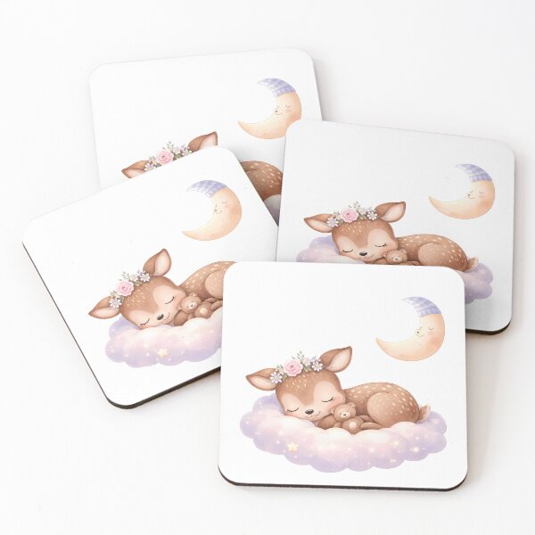Item preview, Sleeping Fawn on Starry Cloud with Moon and Teddy Bear designed and sold by lovelistivkaa.