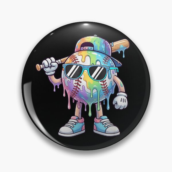 Item preview, Colorful Rainbow Paint Drip Baseball Ball Cool Sunglasses Baseball Player Art designed and sold by ObukiLantara.