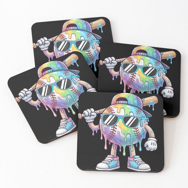Item preview, Colorful Rainbow Paint Drip Baseball Ball Cool Sunglasses Baseball Player Art designed and sold by ObukiLantara.