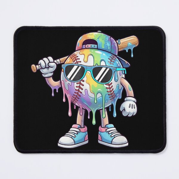 Item preview, Colorful Rainbow Paint Drip Baseball Ball Cool Sunglasses Baseball Player Art designed and sold by ObukiLantara.