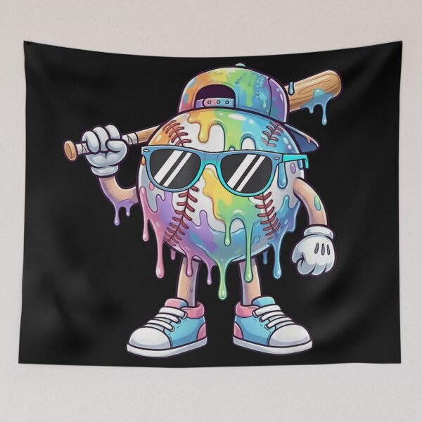 Item preview, Colorful Rainbow Paint Drip Baseball Ball Cool Sunglasses Baseball Player Art designed and sold by ObukiLantara.
