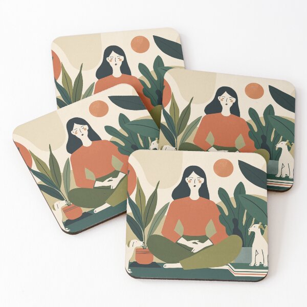 Item preview, Cozy Book Woman girl Mom Cat Aesthetic Relaxing Lifestyle Design Books plants selfcare abstract blob style designed and sold by VISO-art.