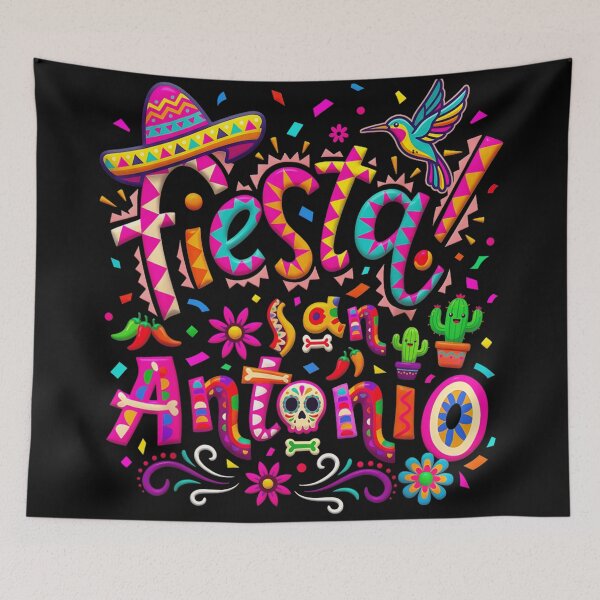 Item preview, Colorful Fiesta San Antonio Texas Mexican Party Typography With Sombrero Cactus designed and sold by ObukiLantara.
