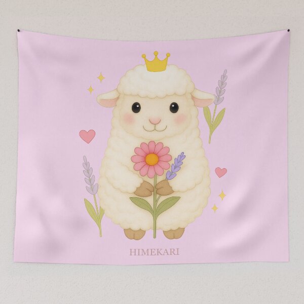 Item preview, Fluffy Sheep with Flowers - Solid Pink designed and sold by HIMEKARI.