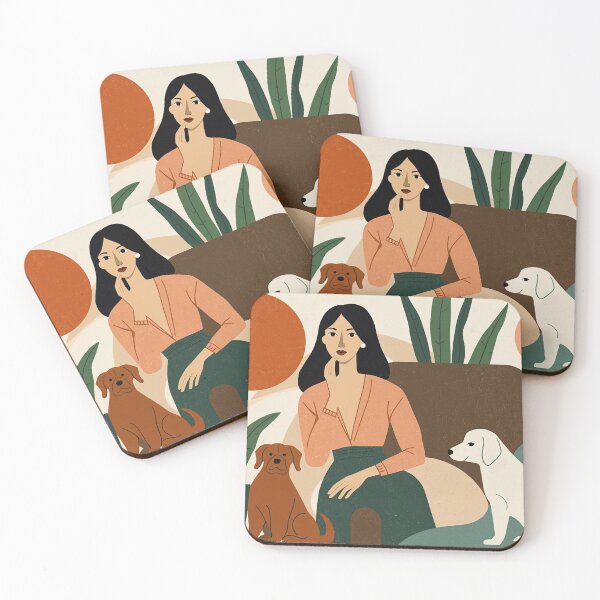 Item preview, Abstract Boho Mom With Dogs Plants Artistic Poster designed and sold by VISO-art.