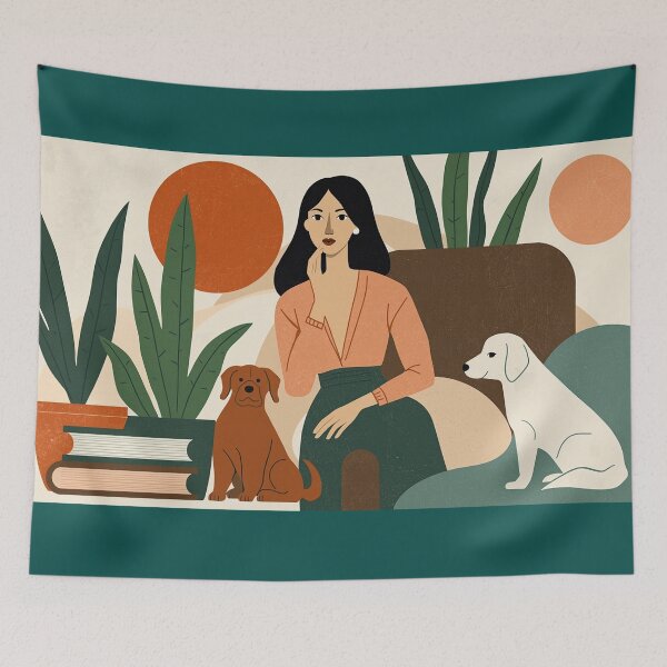 Item preview, Abstract Boho Mom With Dogs Plants Artistic Poster designed and sold by VISO-art.