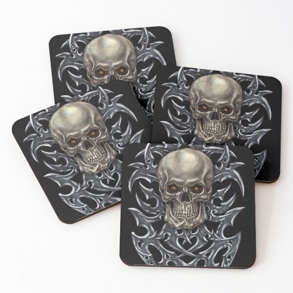 Item preview, Dark Skull with Burning Eyes and Tribal Ornament – Metal Gothic Design designed and sold by JustasVebra.