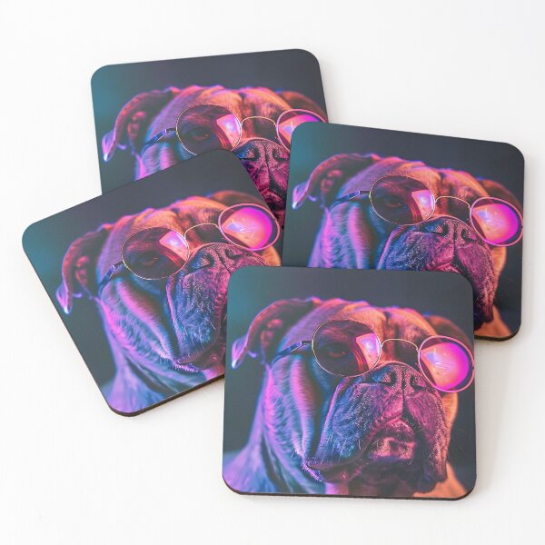 Item preview, Cool Bulldog with Sunglasses – Neon Glow designed and sold by Bold INK.