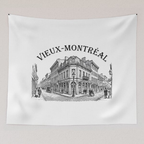 Item preview, Vieux-Montreal Historic Cobblestone Streets Vintage Engraving designed and sold by Fenay Designs.