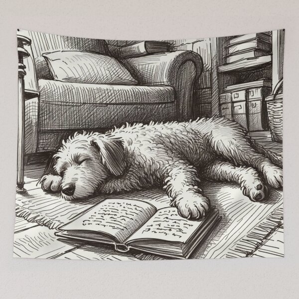 Item preview, Sleepy Dog Reading Book | Cozy Book Lover Illustration | Relaxing Puppy Sketch Art designed and sold by SheetalMourya.