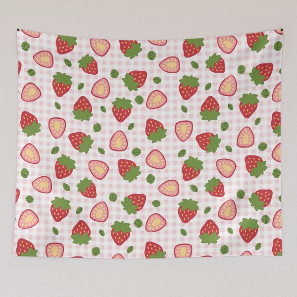 Item preview, Strawberry and Leaves Seamless Pattern | Cottagecore Kawaii Fruit Design | Soft Aesthetic Botanical Art designed and sold by binaiestudio.