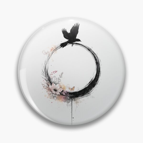 Item preview, Black Raven Enso Circle with Floral Bloom designed and sold by PixelQ.