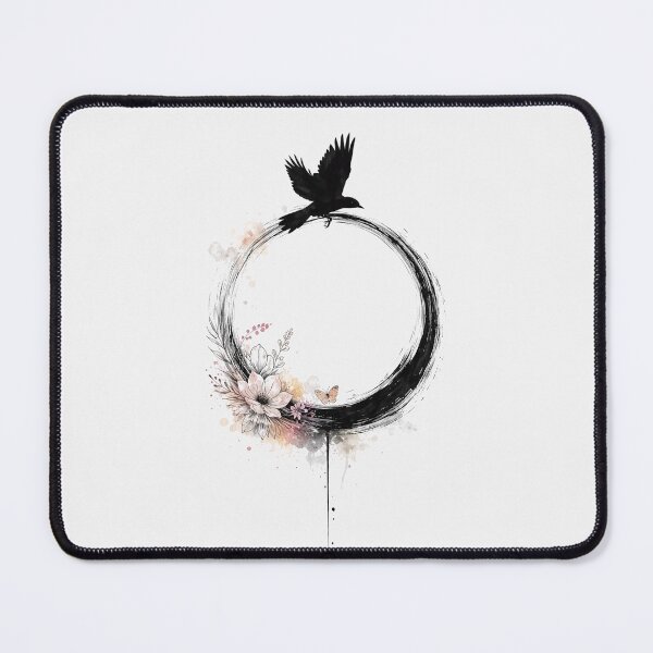 Item preview, Black Raven Enso Circle with Floral Bloom designed and sold by PixelQ.