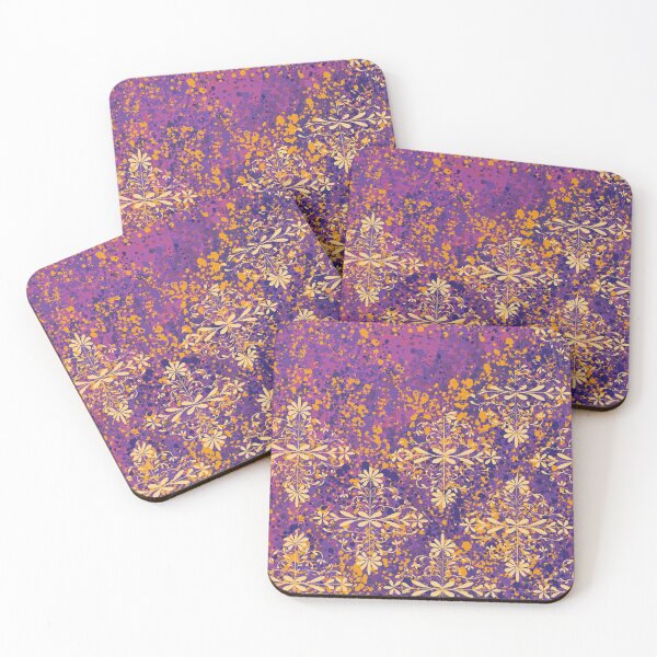 Item preview, Boho Ornamental Floral Design on Abstract Purple Pink & Yellow Paint Splatter Background designed and sold by MoonGirlDes000.