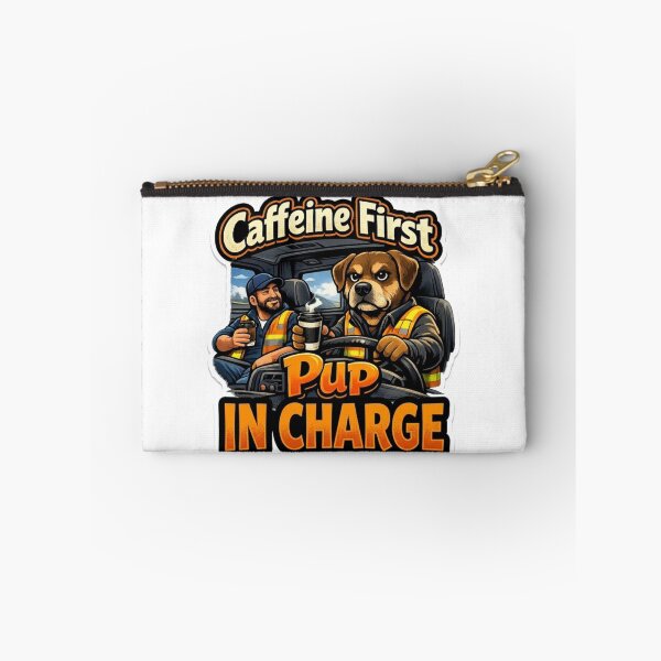 Item preview, Caffeine First Pup In Charge - Funny Trucker Dog designed and sold by JVDesignsShop.