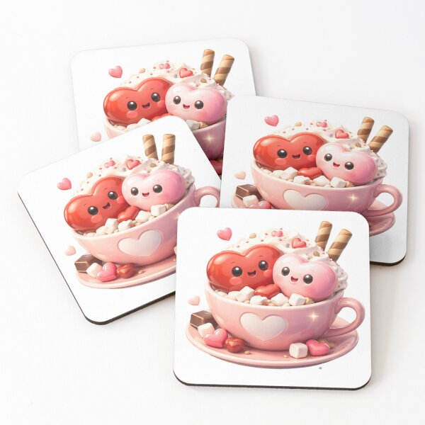 Item preview, Cute Pink Coffee Cup with Marshmallows and Smiling Hearts Hot Chocolate 3D Kawaii Drink Sticker designed and sold by FluffiPopo.