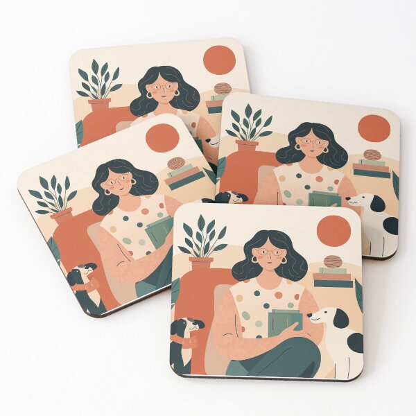 Item preview, Cozy Book teen Woman girl Mom Cat Aesthetic Relaxing Lifestyle Design Books plants selfcare abstract blob style designed and sold by VISO-art.