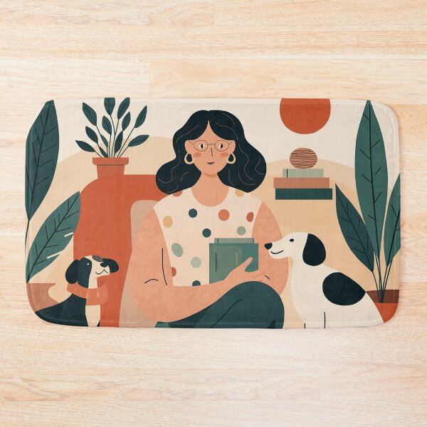 Item preview, Cozy Book teen Woman girl Mom Cat Aesthetic Relaxing Lifestyle Design Books plants selfcare abstract blob style designed and sold by VISO-art.