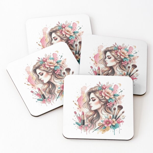 Item preview, Elegant Makeup Artist Watercolor Portrait - Beauty & Flowers designed and sold by ARYAM..