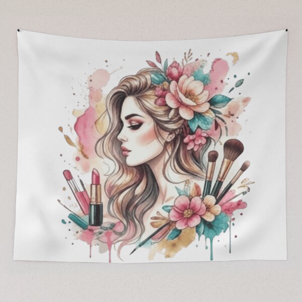 Item preview, Elegant Makeup Artist Watercolor Portrait - Beauty & Flowers designed and sold by ARYAM..