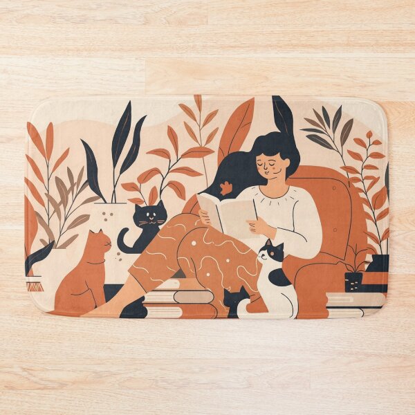 Item preview, Cozy Book Woman girl Mom Cat Aesthetic Relaxing Lifestyle Design Books plants selfcare  designed and sold by VISO-art.
