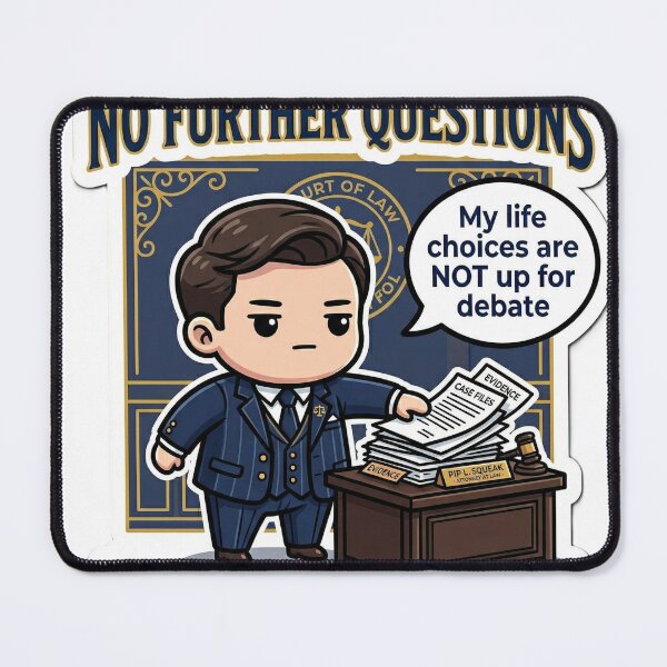 Item preview, No Further Questions Sticker | Funny Sarcastic  Lawyer Life Choices Dark Humor Nonchalant Sticker designed and sold by ChaosAndChill.