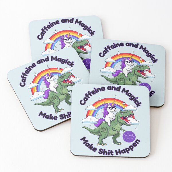 Item preview, Caffeine and Magick, Make Shit Happen Unicorn, rainbows and T-Rex designed and sold by Nightshade Pixie Creations.