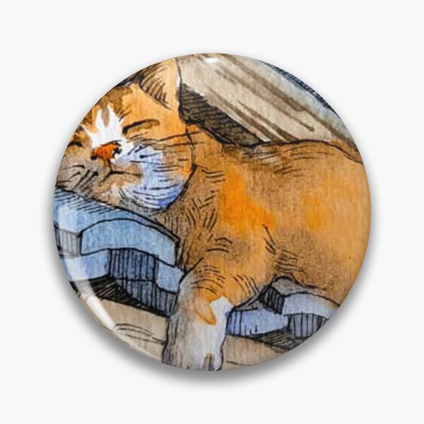 Item preview, Lazy Orange Tabby Cat Sleeping on Roof - Watercolor Art designed and sold by Cjartgallery.