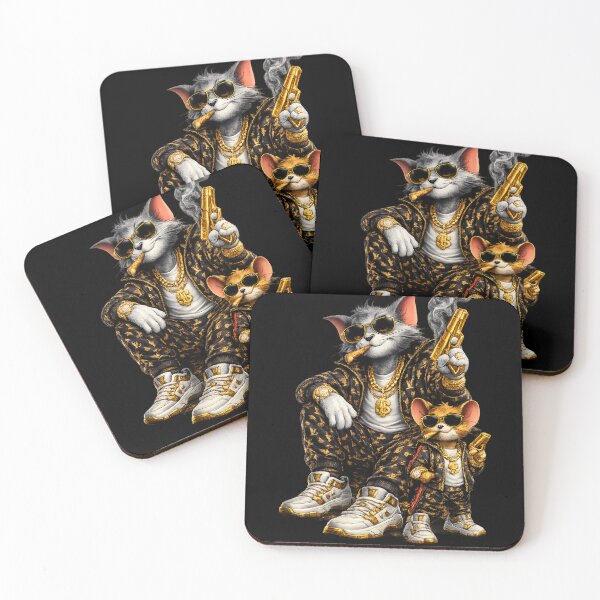 Item preview, Luxury Gangster Cat Family Graphic | Gold Streetwear Cat Cartoon Design designed and sold by VKKMANAGE.