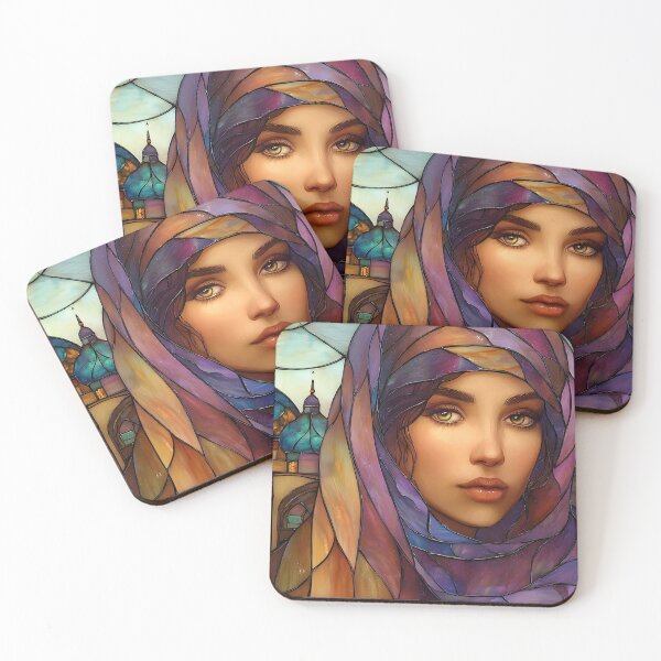 Item preview, Colorful Stained Glass Woman with Mosque Background designed and sold by Artessie.