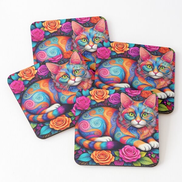 Item preview, Purrfectly Colorful Cat – Vibrant Psychedelic Kitty Floral Art designed and sold by MarZeDesigns .