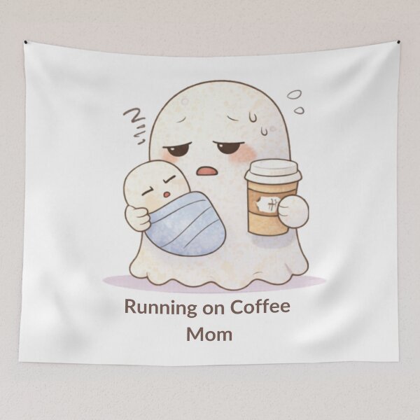 Item preview, Running on Coffee Mom Ghost | Cute Kawaii Aesthetic | Tired Mom Design designed and sold by The Mood Index.