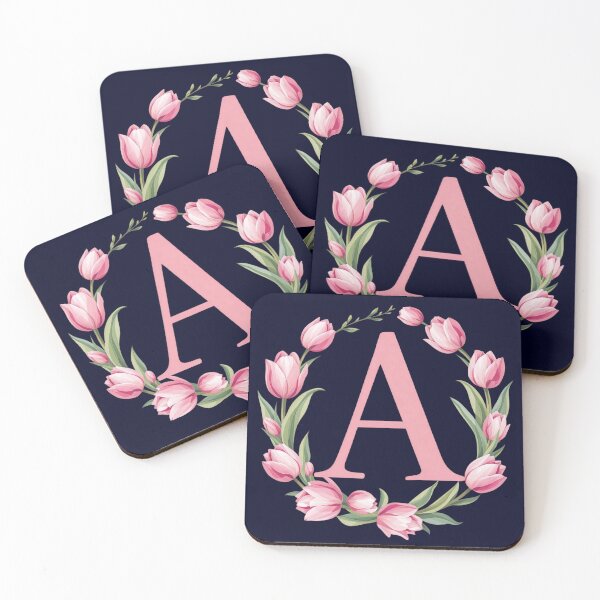 Item preview, Letter A Floral Monogram with Pink Tulips designed and sold by roxysnextgenart.
