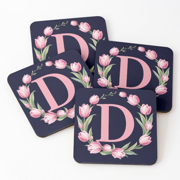 Item preview, Letter D Floral Monogram with Pink Tulips designed and sold by roxysnextgenart.