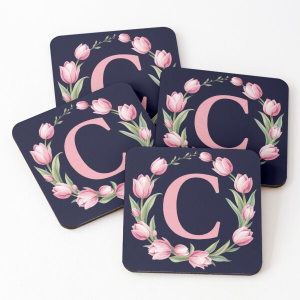 Item preview, Letter C Floral Monogram with Pink Tulips designed and sold by roxysnextgenart.