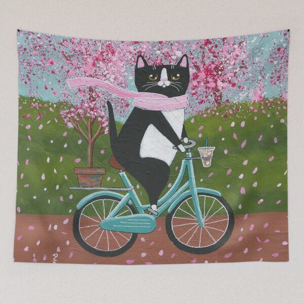 Item preview, Spring Tuxedo Cat Bicycle Ride designed and sold by KilkennyCat Art.