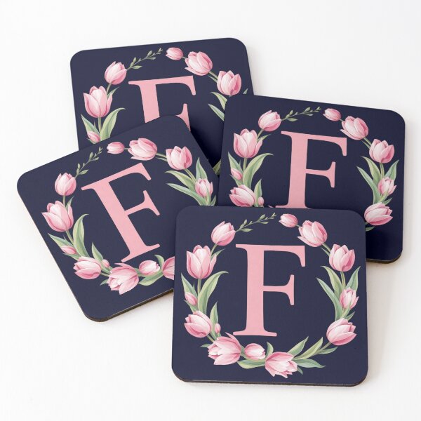 Item preview, Letter F Floral Monogram with Pink Tulips designed and sold by roxysnextgenart.