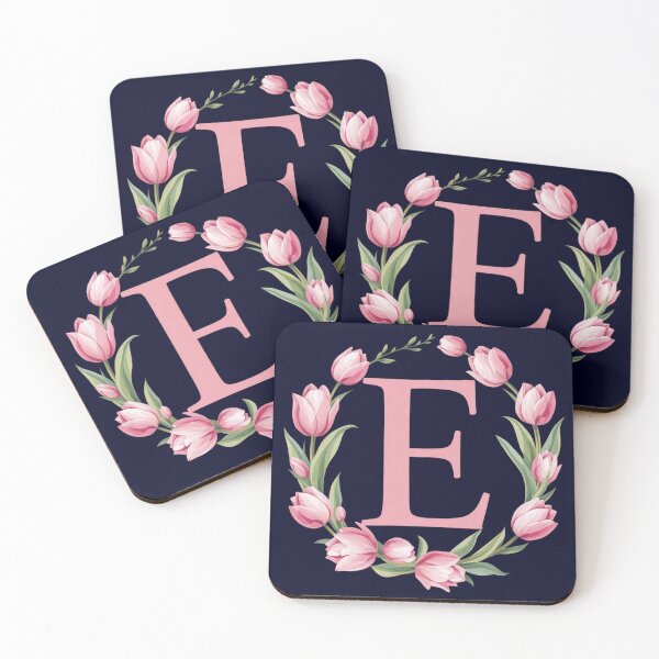 Item preview, Letter E Floral Monogram with Pink Tulips designed and sold by roxysnextgenart.