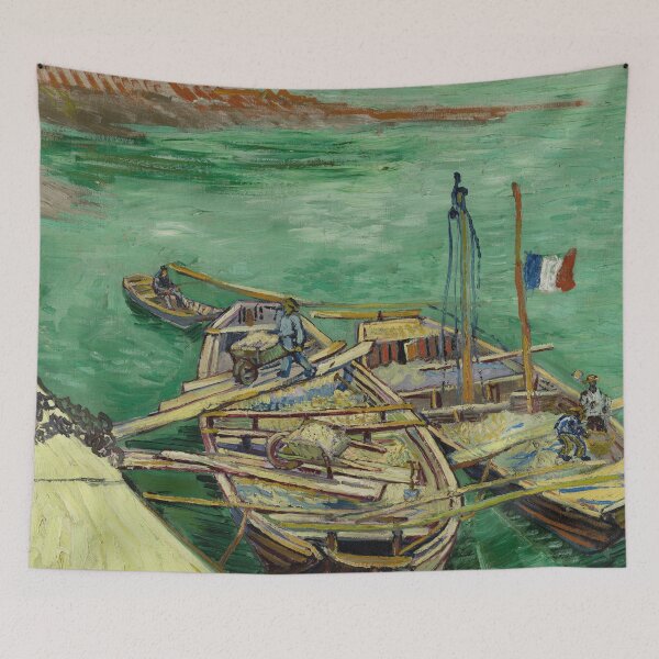 Item preview, Quay With Men Unloading Sand Barges by Vincent van Gogh: Post Impressionist Harbor designed and sold by artofuniverse.