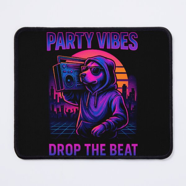 Item preview, Retrowave DJ Dog with Boombox Party Vibes designed and sold by SholoStudio.