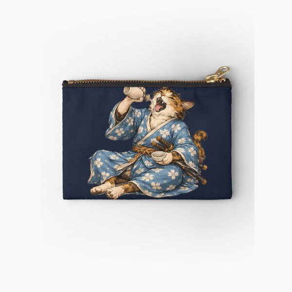 Item preview, Samurai Cat Drinking Sake – Japanese Kimono Art designed and sold by AuraloomAtelier.