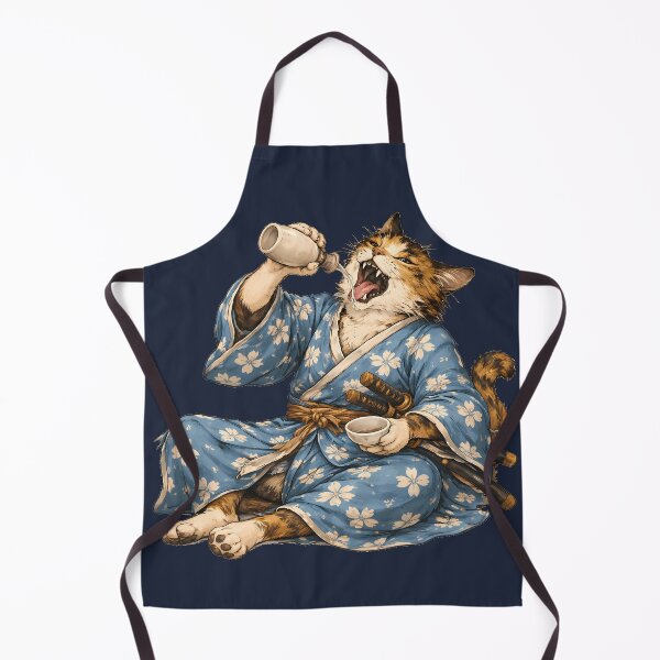 Item preview, Samurai Cat Drinking Sake – Japanese Kimono Art designed and sold by AuraloomAtelier.